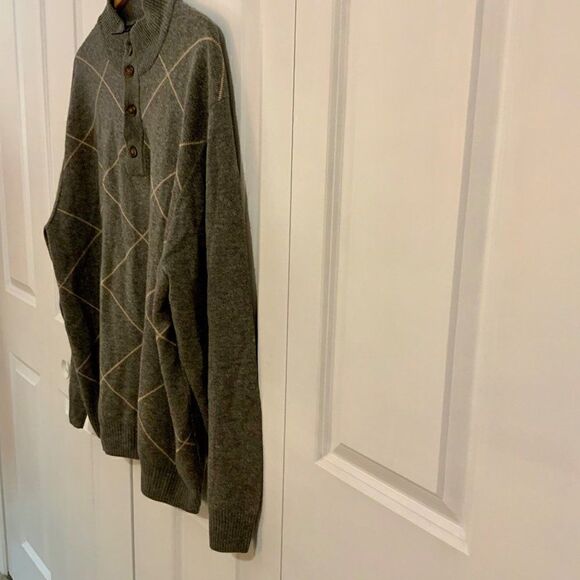 Jos. A. Bank Men’s Grey Argyle Lambs’ Wool Blend Mock Neck Sweater XL - Picture 5 of 9